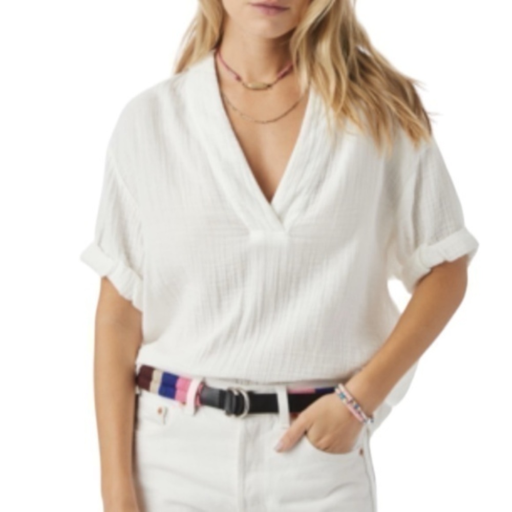Xirena Avery White Cotton Gauze‎ Short Sleeve Casual Top - Picture 3 of 14